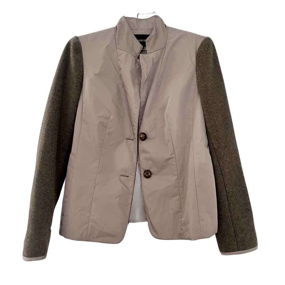 Lafayette 148 New York Wool Silk Blazer Jacket Beige Brown Button Size 10